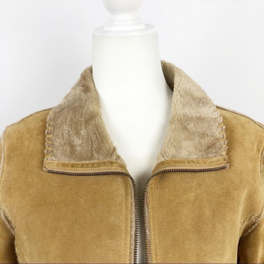 VTG Guess Shearling 100% Leather Patchwork Tan Fu… - image 3